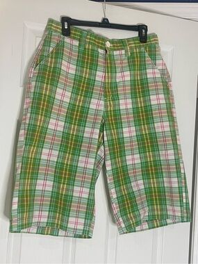 SOUTH POLE vintage green plaid clam digger shorts - 32